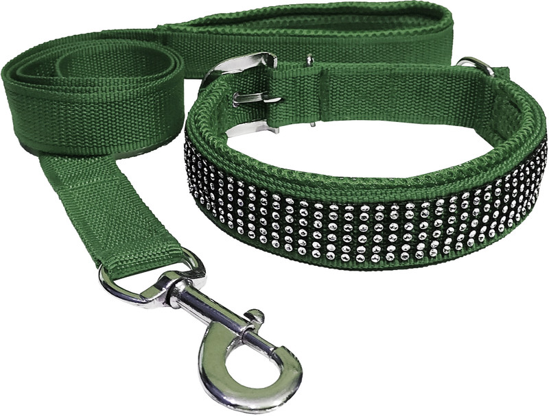 Petshop7 Dog Collar & Leash(Medium, GREEN)