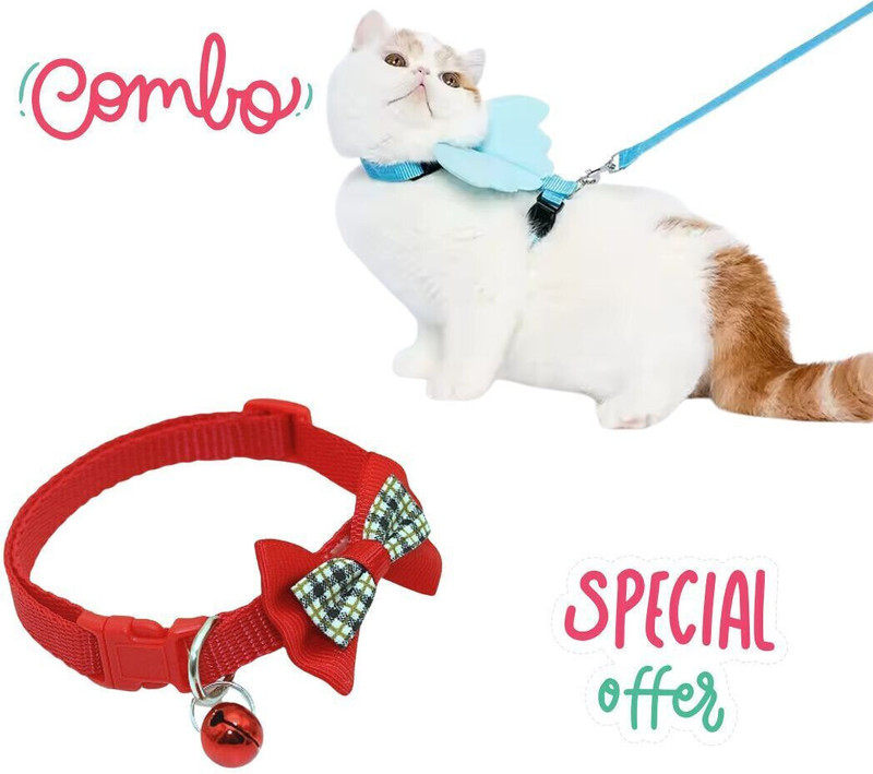 Petfun Cat Wing Harness with Bow Collar – Soft & Breathable Cat Walking Vest with Leash Dog & Cat Harness & Leash(Large, Color may vary)
