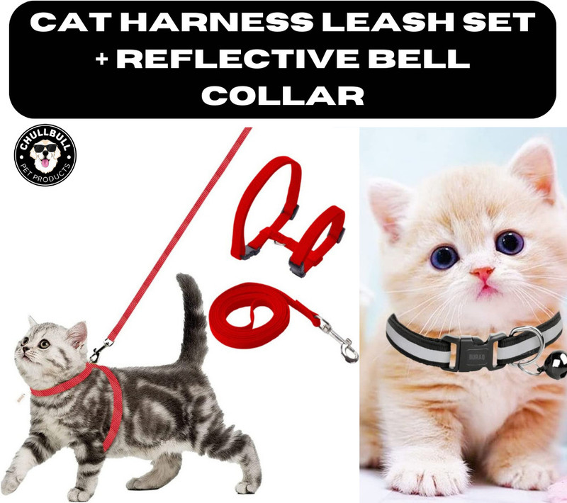 chullbull pet products Cat Harness Full Body Leash and Harness Set+Reflective Mini Collar with bell 1pc Cat Harness & Leash(Extra Small, BLACK)