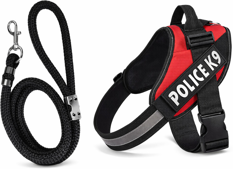 Tame Love K9 Dog Harness with Padded Rope Leash | Adjustable Police Style Harness Dog Harness & Leash(Small, red black)