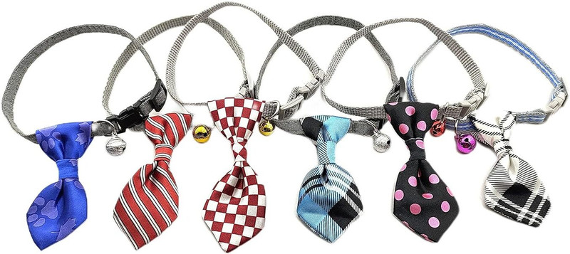 AKEnnterprises Cat Collar Cute Tie and Bell for Puppies, Adjustable Cat & Dog (MultiColor) Dog & Cat Everyday Collar(Small, MultiColor)