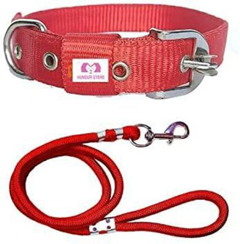 Hundur Store Dog Neck Collar Belts and Rope Set Waterproof For All Dog & Cat Collar & Leash(Large, Red)