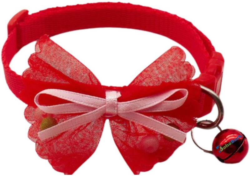 Pet Guard Nylon Bow tie for pets Bell Dog & Cat Collar Charm(Pink, Round)
