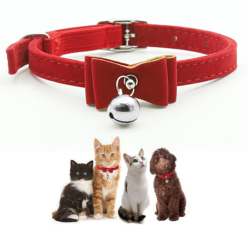 gustave Adjustable Cat Collar Red Bow with Bell 36cm Plush Christmas Cat Collar Cat Everyday Collar(35 - 50 cm, Red)