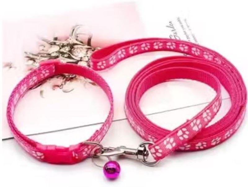 PARIPURAN Nylon Paw Print 10MM Collar Set for Small Puppies and Cats, Multicolored Bell Dog & Cat Collar Charm(Pink, Round)