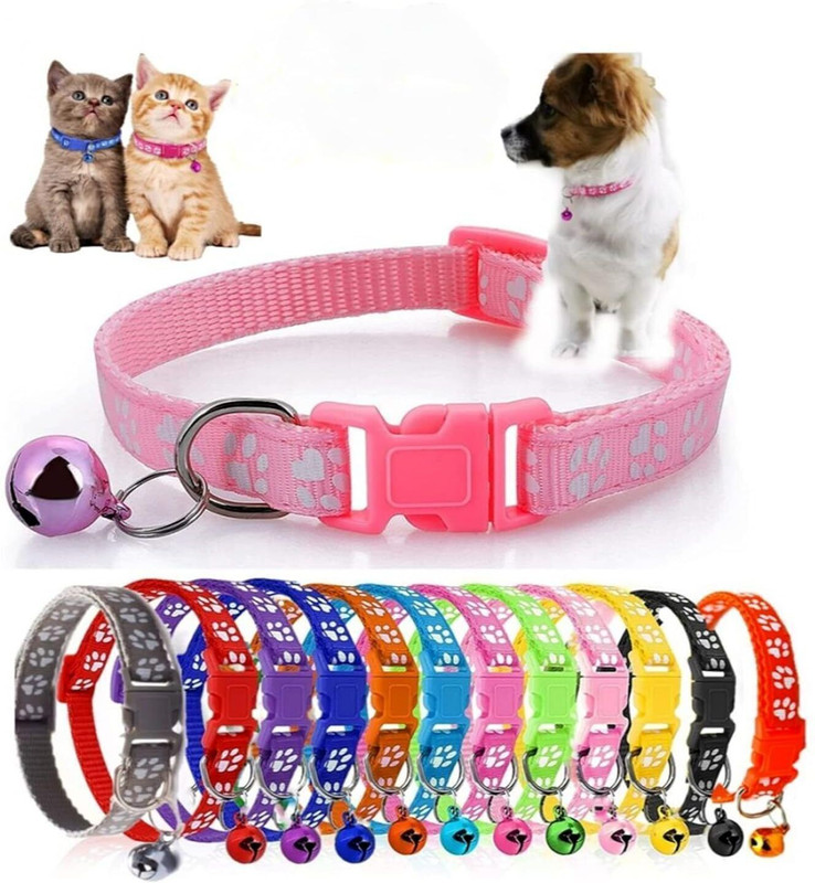 DCM PET MART (Buy 1 Get 1 Free)Cat Collars - Paw Print Design, with Bell, Adjustable Strap. Dog & Cat Everyday Collar(Small, Multicolor)