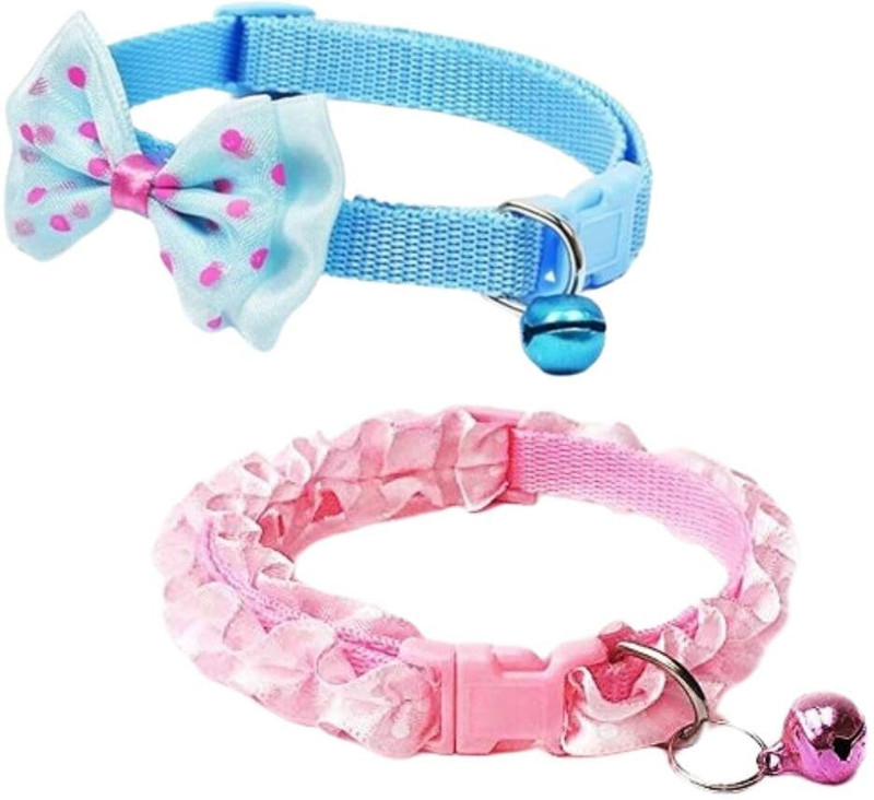 Prateek Kitchenware 2 Piece Pet Collars for Cats, Puppies, Small Dogs, Fat Rabbits [Bow & Frill] Dog & Cat Everyday Collar(Small, Multi-Color)