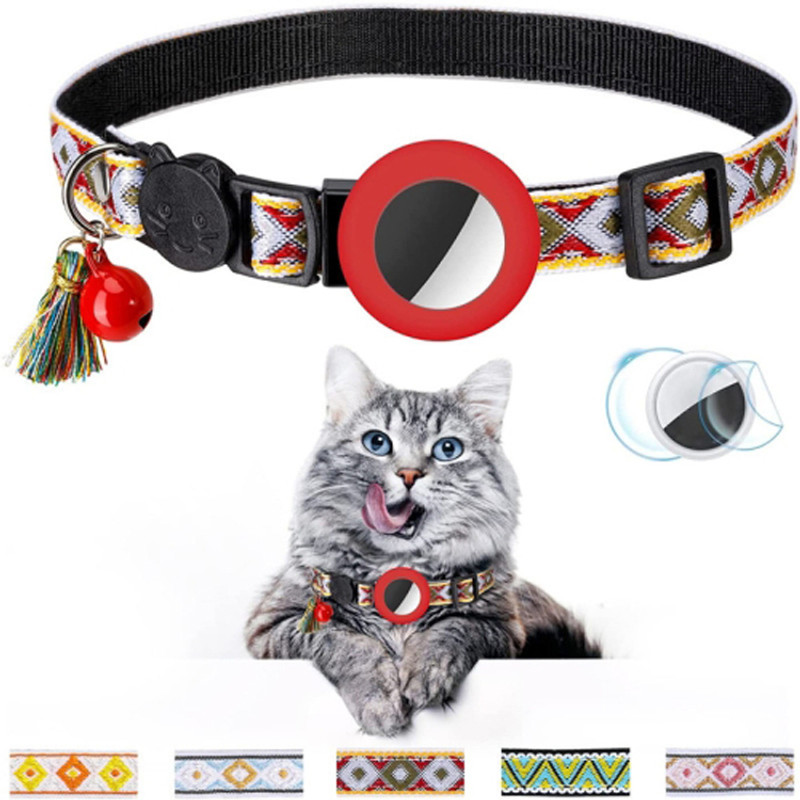STOYOBE Pet Colored Collar With Bell Tassel for Airtag Tracker - Cat Everyday Collar(Small, Red)