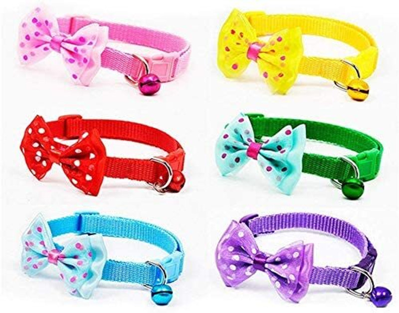 DCM PET MART Dog and Cat Bow-Tie with Bell (Colour May Vary) 1 - PCS Cat Everyday Collar(Small, Multicolor)