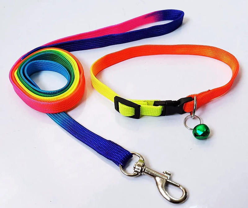 S.Blaze Good Quality Nylon 1/2 inch Rainbow Cat & Puppy Dog Collar Leash[color may very] Dog & Cat Collar & Leash(Small, Multi Color)