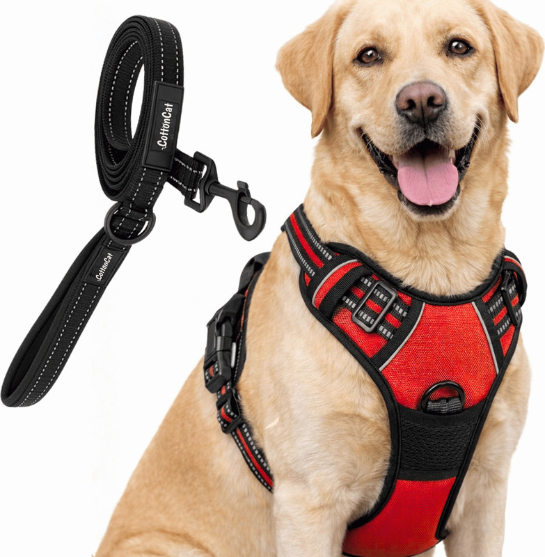 CottonCat Dog Harness With Leash Reflective, No Pull No Choke Adjustable Soft Vest Harness Dog Harness & Leash(Extra Large, Yellow)