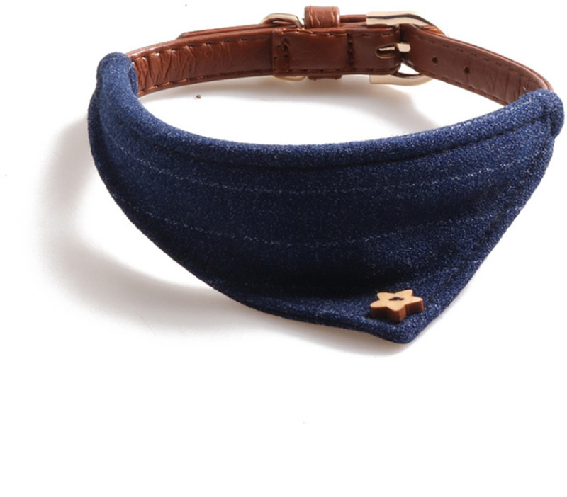 STOYOBE PU Leather + Woven Fabric Fancy Unique Triangle Shape - Adjustable Dog & Cat Everyday Collar(Small, Blue)