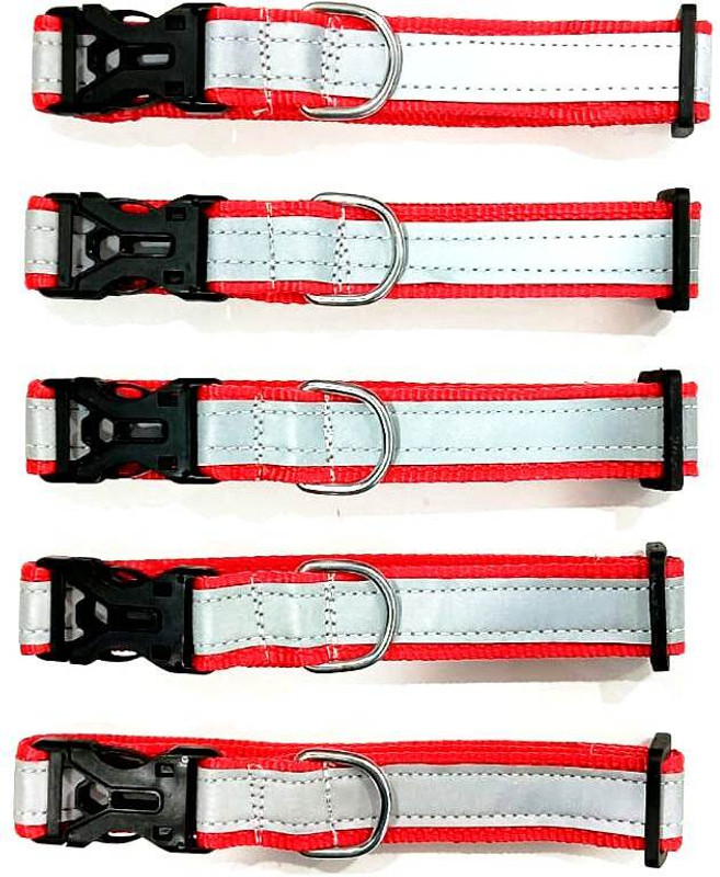 Rexalt Dog & Cat Everyday Collar(35 - 50 cm, Reflective Dogs Collars (Red colour) - (Pack of 5))