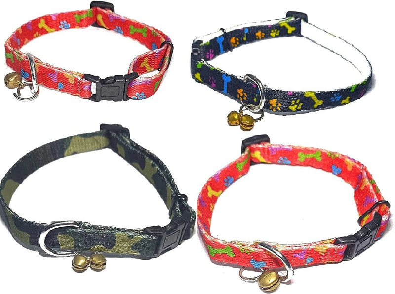 DOSAN Puppy Collar And Cat Collar With Bell Attached 1/2 inch Wide Dog & Cat Everyday Collar(Small, Multicolor)