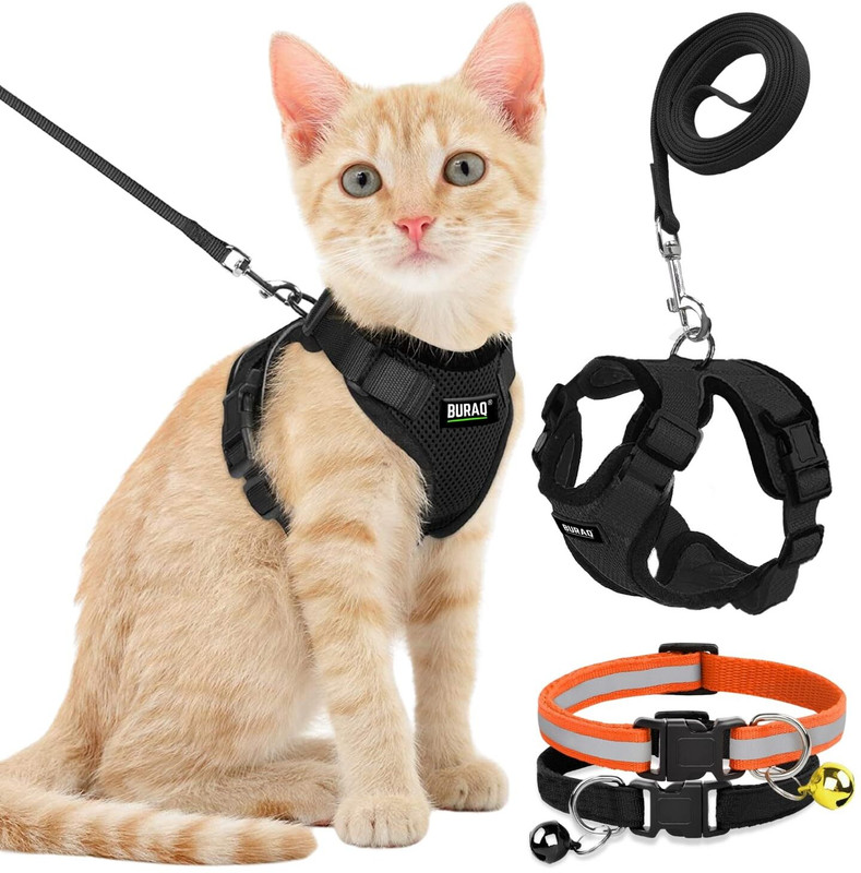 Buraq Escape Proof No Pull Cat Harness with Leash & 2 Pcs Cat Collar Cat Harness & Leash(Extra Small, Black)
