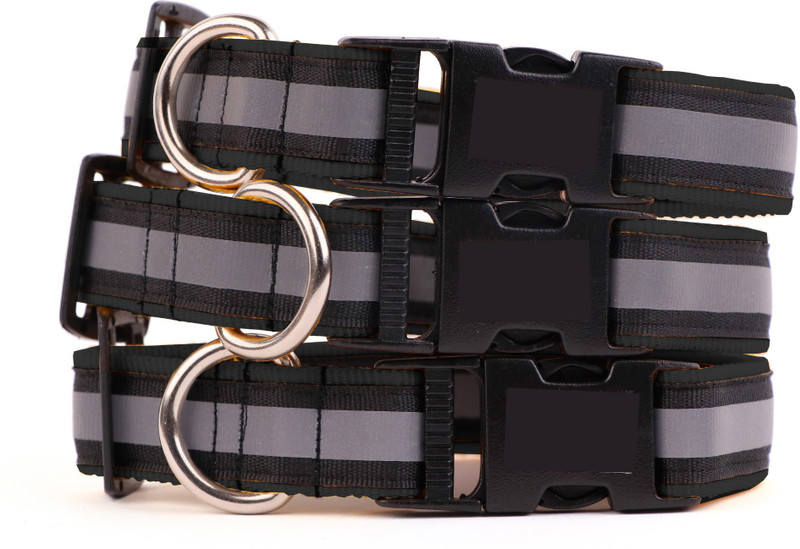 chullbull pet products Reflective Strip Nylon Lightweight and Adjustable Dog Collar Pack Of 3 Dog Everyday Collar(Small, Black)