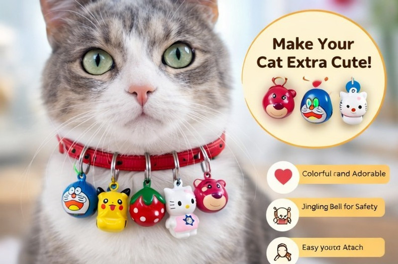 Tobby&yuki Cute Cat Collar Charms with Jingle Bell – Cartoon Pendant Accessories for Cats Cat Everyday Collar(Medium, Multicolor)