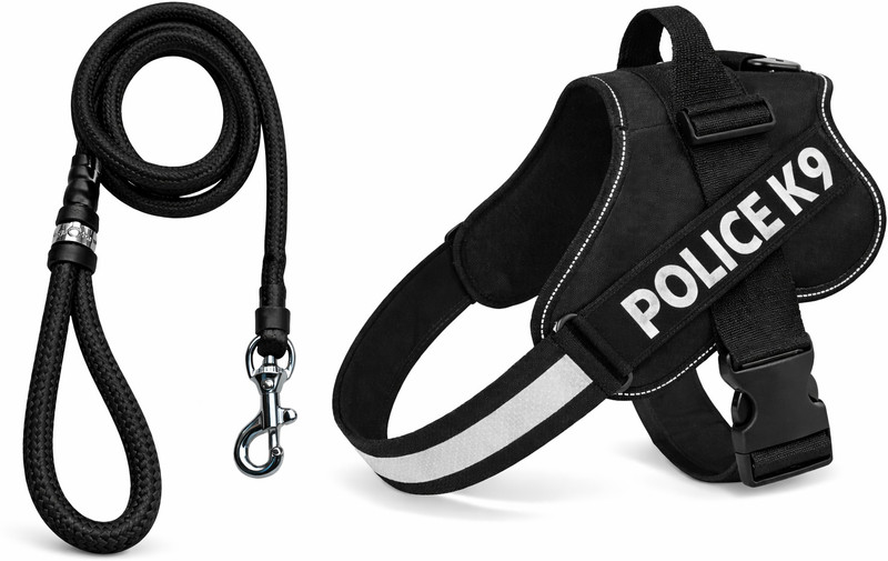 Tame Love Police K9 Dog Harness Body Belt Padded Rope Dog Harness & Leash(Small, Black)