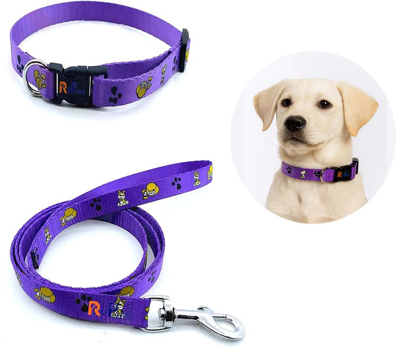Rvpaws Puppy Collar & Leash Set – 15mm Adjustable Nylon Comfortable for Small Dogs Dog & Cat Collar & Leash(Small, Multicolor)