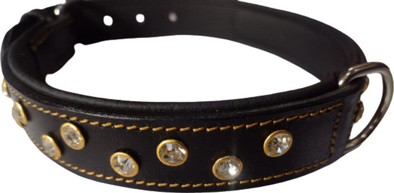 shagul leather dog collar [1 inch medium and large] with artificial diomand nug Dog & Cat Everyday Collar(Medium, black)