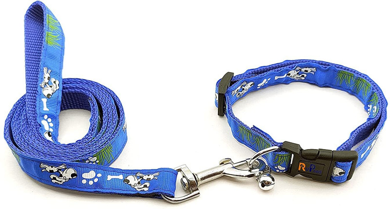 FONDLE Paw Printed Adjustable Neck Collar Belt Padded Leash for Dogs, Puppies and Cats Dog & Cat Collar & Leash(Extra Small, Blue)