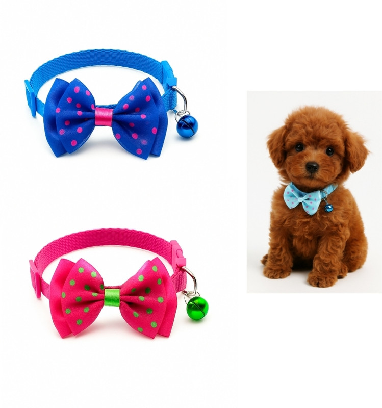 AomniStore 2Pcs Perfect Cute bow tie Cat Collar for Indoor & Outdoor Use Adjustable belt Dog & Cat Everyday Collar(Small, Multicolour)