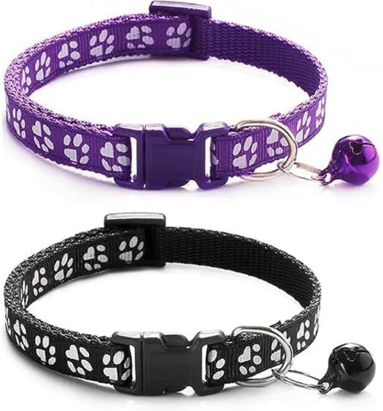 KarePaws Pet Collar Puppy Adjustable Nylon Fabric Footprint collar (pack of 2) Bell Dog & Cat Collar Charm(Multicolor, Solid)