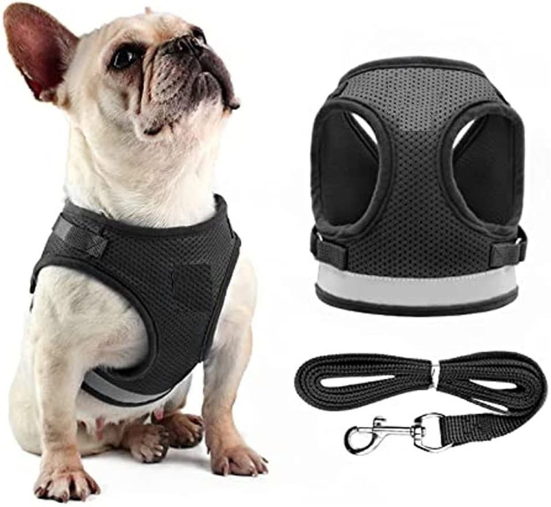 FOREVER 99 Harness with Leash Set No Pull Adjustable Reflective Step-in Puppy with Padded Dog & Cat Harness & Leash(Small, Black)