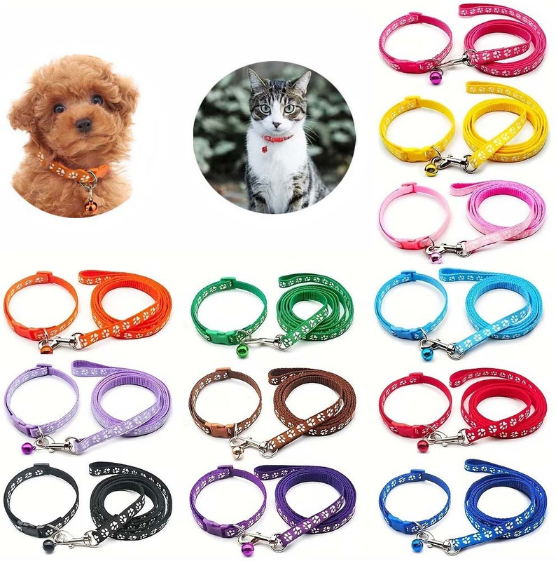 Woofy 1Pc 10mm Pet Belt with Bell and Leash Set, Adjustable Collar Set for Cat & Puppy Dog & Cat Collar & Leash(Small, Multicolor)