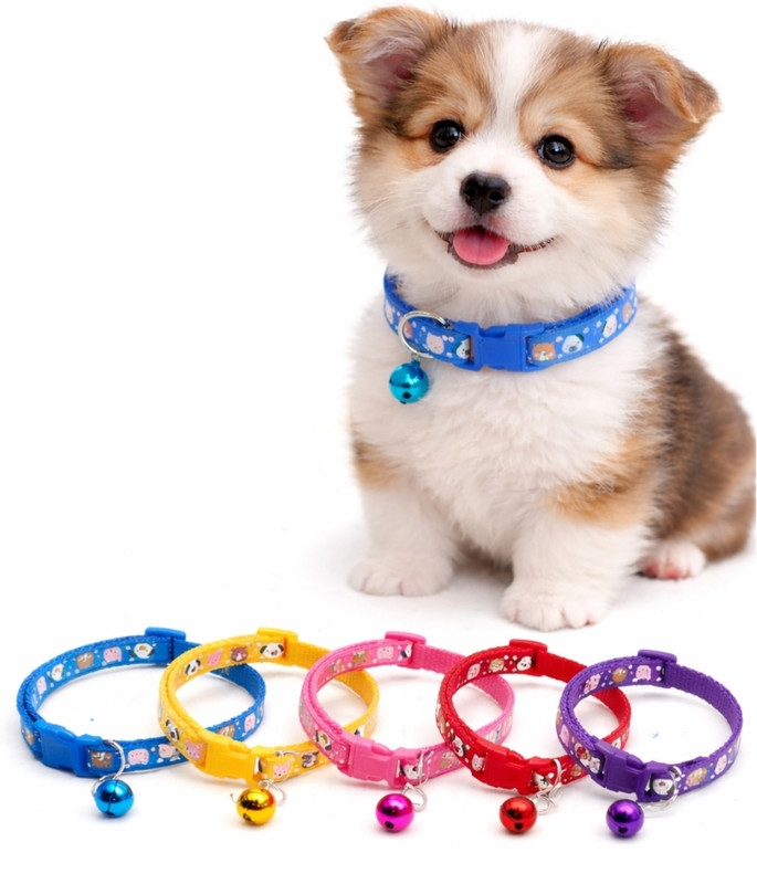 AomniStore 2Pcs Premium Adjustable Puppy Collar with Bell, Soft Fabric Cartoon Print belts Dog & Cat Everyday Collar(Small, Multicolored)