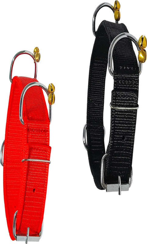 WROSHLER ADJUSTABLE NYLON 1/2 INCH PUPPY DOGS & CATS COLLAR {SET OF 2} Dog & Cat Everyday Collar(Extra Small, RED, BLACK)