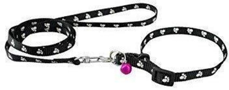 THE PETS POPULAR Paws Print Leash & Collar with Bell for Cats And Puppies Dog & Cat Collar & Leash(Medium, Black)