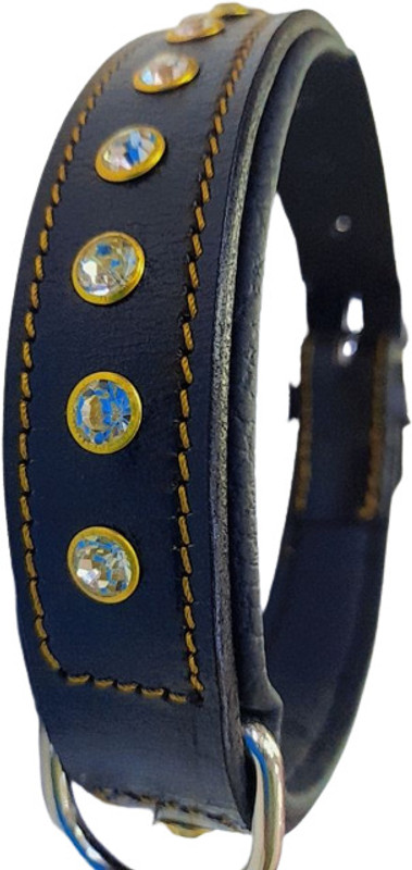 shagul shagul leather dog collar with diamond artefecial nug Dog Everyday Collar(Medium, black)