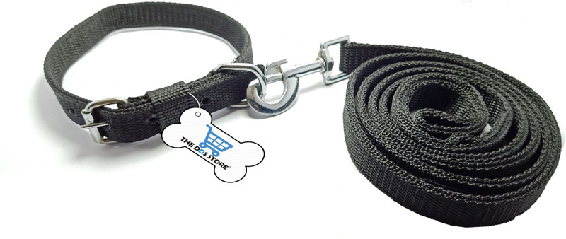 THE DDS STORE Dog Belt Combo of Dog Collar with Dog Leash Specially for Medium Breed Under 30kg Dog & Cat Collar & Leash(Small, BLACK)