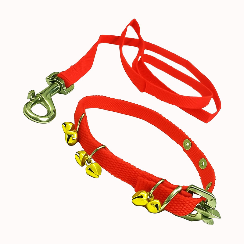 Shahira Enterprises Nylon Red Ghungroo Neck Collar Belt and Leash with Adjustable Dog & Cat Collar & Leash(Small, Red)