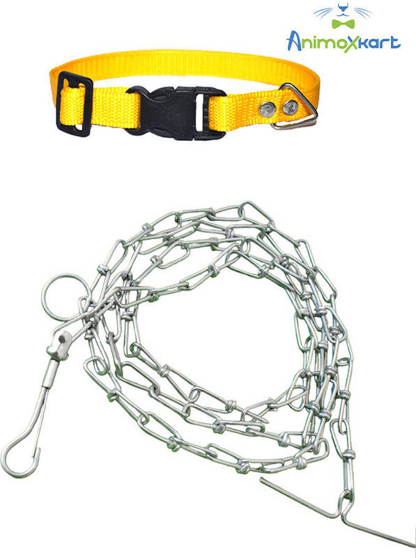 animoxkart Animoxkart Dog & Cat Neck Belt PVC Collar and Chain Steel, Small . Dog & Cat Collar & Chain(Small, Yellow)
