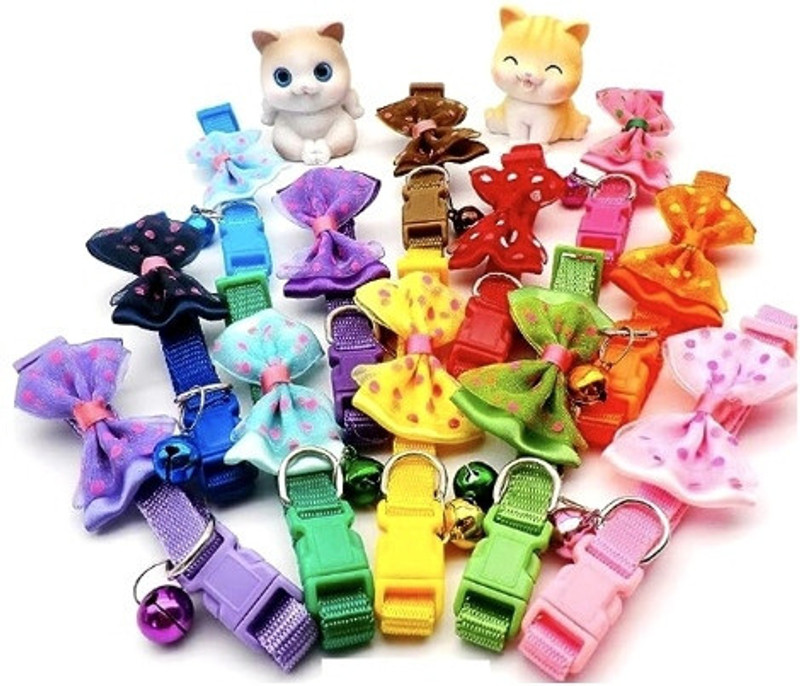 AomniStore Set of 4pcs Breakaway Puppy Belt Adjustable Cat Collar with Bell Safety Buckle Dog & Cat Everyday Collar(Small, Multicolour)