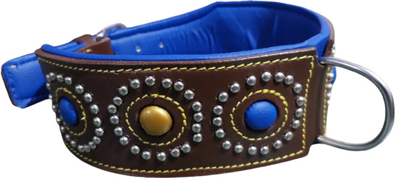 shagul dog leather genuine dog collar color brown and blue size medium large adjustable Dog Everyday Collar(Medium, Brown)