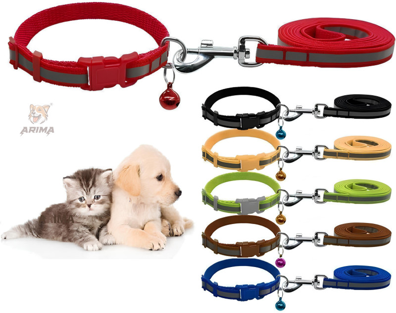 ARIMA Reflective Collar and leash with premium quality bell Dog & Cat Collar & Leash(Extra Small, Red)