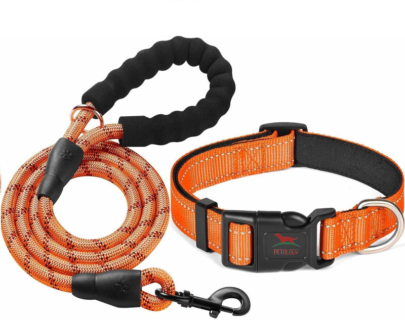 Petology Reflective Adjustable Dog Collar And Leash Set Dogs Dog & Cat Collar & Leash(Medium, Orange)