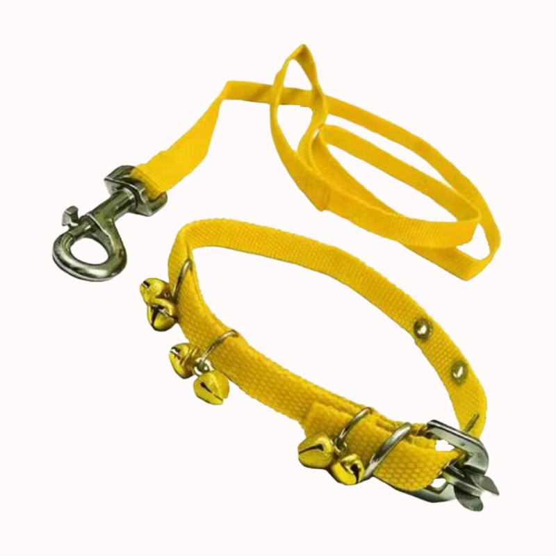 Shahira Enterprises Nylon Yellow Ghungroo Neck Collar Belt and Leash with Adjustable Dog & Cat Collar & Leash(Small, Yellow)