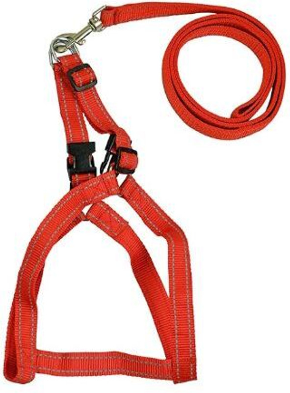 BlingPets Dog Leash and Harness Combo Set | Highly Reflective Dog & Cat Harness & Leash(Medium, Red)