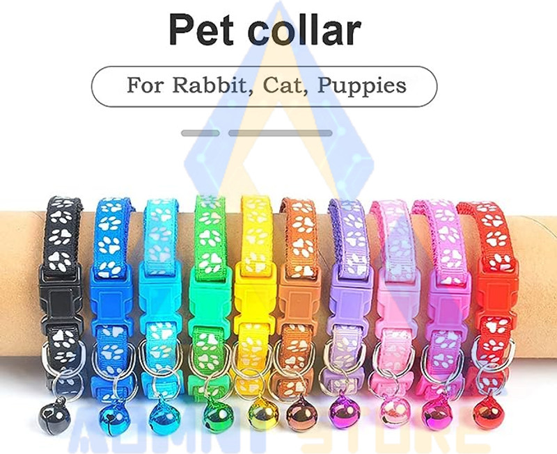 AomniStore Set of 4pcs Breakaway Puppy Belt Adjustable Cat Collar with Bell Safety Buckle Dog & Cat Everyday Collar(Small, Multicolour)