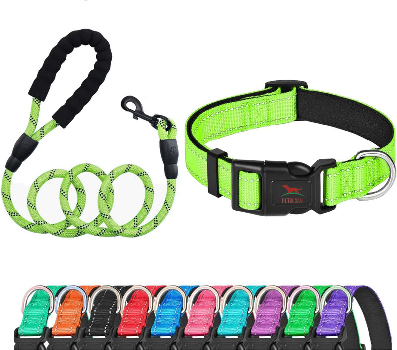 Petology Reflective Adjustable Dog Collar And Leash Set Dogs Dog & Cat Collar & Leash(Large, Pink)