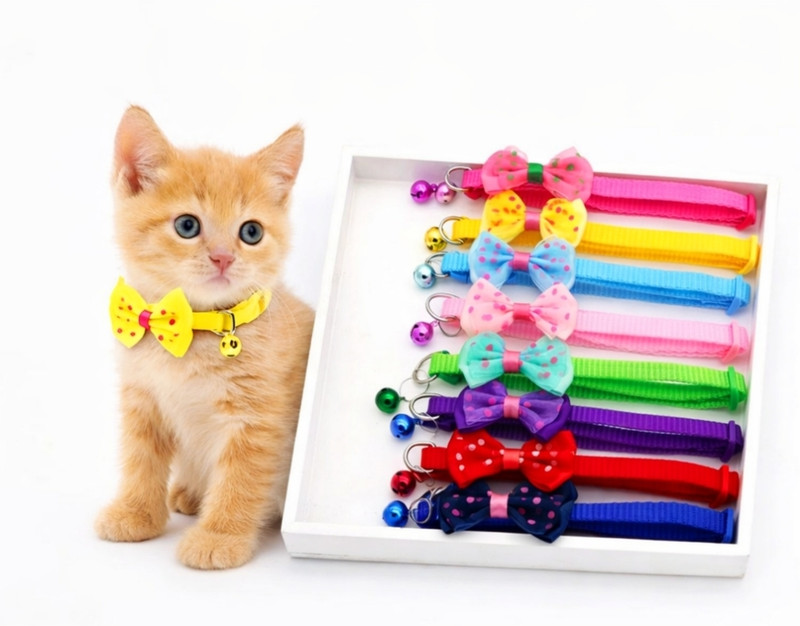 AomniStore 2Pcs Colorful Cat Collar Bow & Bell Adjustable Neck Collars belt for small pets Dog & Cat Everyday Collar(Small, Multicolored)