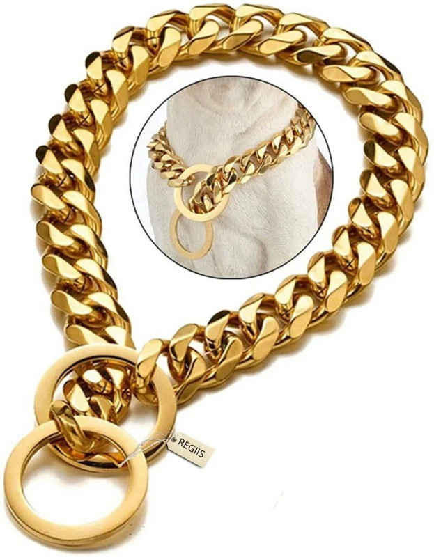 Regiis Dog Collar Luxury Chain for Medium Size Dogs Dog Choke Chain Collar(Medium, Golden)