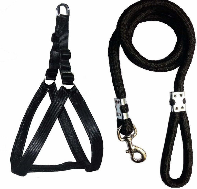 JAPIN Nylon Padded Adjustable Dog Harness and Leash Rope (1.25 Inch, Black) Dog Buckle Harness(Medium, Printed Multicolor)