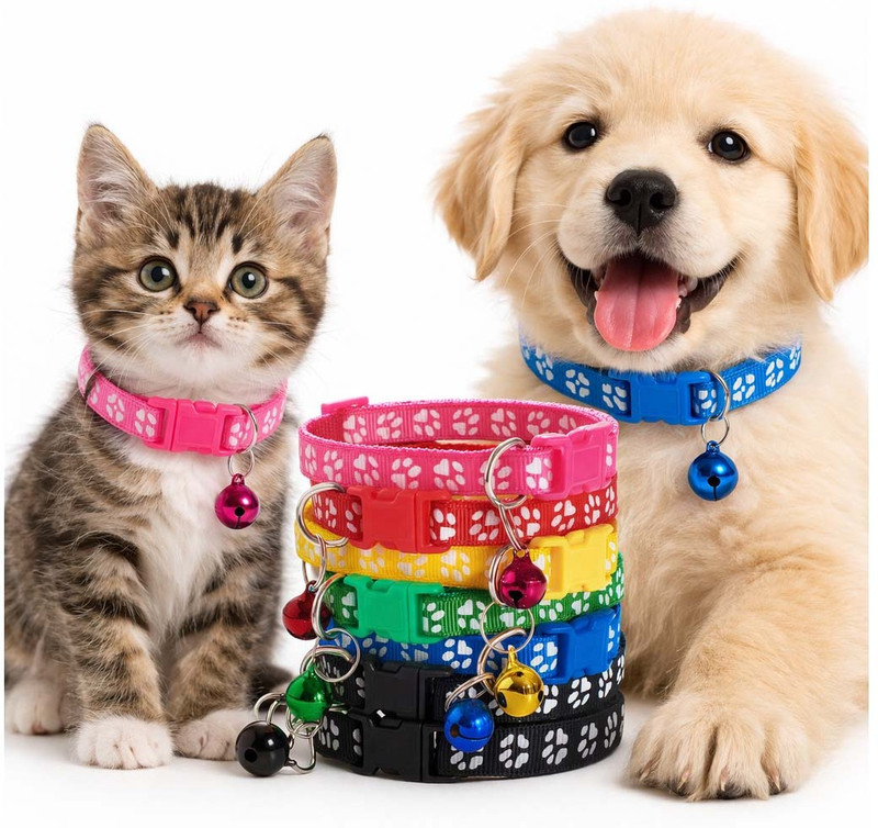 AomniStore 3Pc Colorful Pet Collars with Bell Adjustable & Stylish Belts for Cats & Puppies Dog & Cat Everyday Collar(Small, Multicolored)