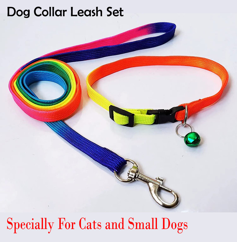 S.Blaze Good Quality Nylon 1/2 inch Rainbow Cat & Puppy Dog Collar Leash[color may very] Dog & Cat Collar & Leash(Small, Multi Color)