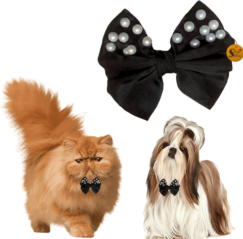 Sage Square Stylish Black Dog Bow Tie – Great for Parties, Events & Special Days Dog & Cat Everyday Collar(Large, Black)